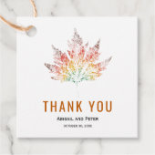 リーフカラフルプリントオレンジサンキューユー秋の結婚式 フェイバータグ (正面)