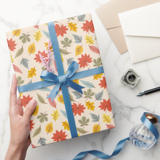 リーフカラフル秋パターン ラッピングペーパー (ギフト)