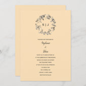 リーフクレストモノグラムアイボリークリームベージュ結婚ズ 招待状 (正面/裏面)