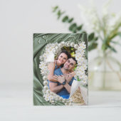 リーフグリーンシルク&アイボリーパール保存日 案内ポストカード (スタンド正面)