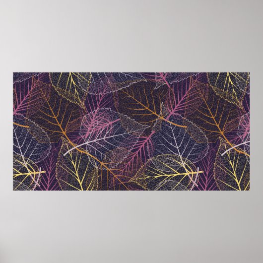 リーフスケルトンのシームレスなパターン、背景（列付き） ポスター (正面)