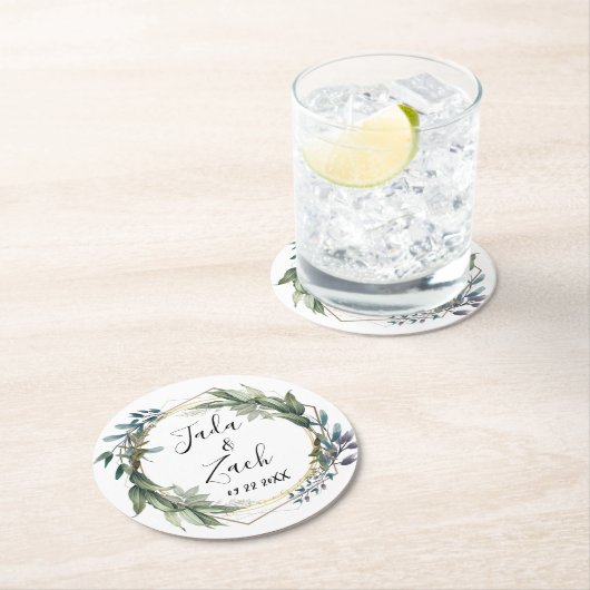 リーフスタイリッシュボタニカルリース結婚ズ ラウンドペーパーコースター (インサイチュ)