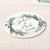 リーフスタイリッシュボタニカルリース結婚ズ ラウンドペーパーコースター (アングル)