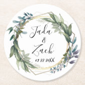 リーフスタイリッシュボタニカルリース結婚ズ ラウンドペーパーコースター (正面)