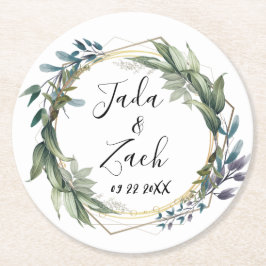 リーフスタイリッシュボタニカルリース結婚ズ ラウンドペーパーコースター