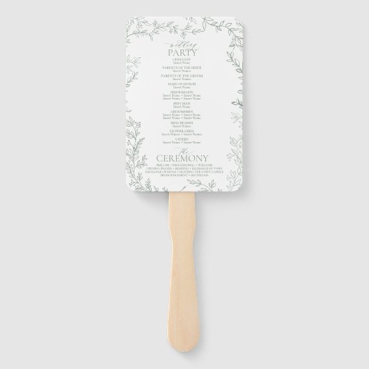 リーフセージグリーンモノグラムエレガント結婚式 プログラム ハンドファン (裏面)