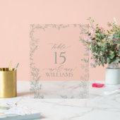 リーフセージ緑エレガントモノグラム表番号 アクリルサイン (ウェディング)