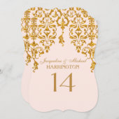 リーフダマスクアールヌーボーグリッターテーブル番号 招待状 (正面/裏面)