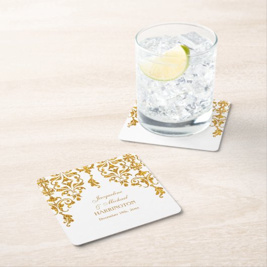 リーフダマスクアールヌーボーグリッター披露宴デコール スクエアペーパーコースター (インサイチュ)