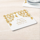 リーフダマスクアールヌーボーグリッター披露宴デコール スクエアペーパーコースター (アングル)