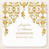 リーフダマスクアールヌーボーグリッター披露宴デコール スクエアペーパーコースター (正面)