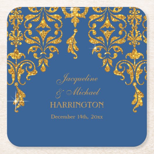 リーフダマスクアールヌーボーグリッター披露宴デコール スクエアペーパーコースター (正面)