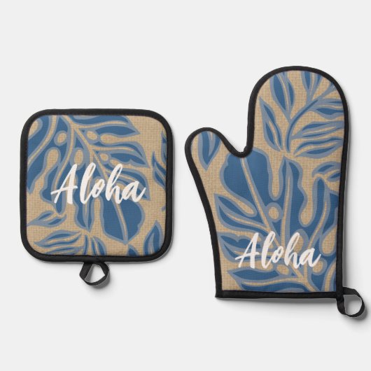 リーフチキインディゴブルーハワイアントロピカル 鍋つかみ&鍋敷きセット (正面)