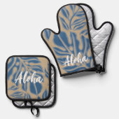 リーフチキインディゴブルーハワイアントロピカル 鍋つかみ&鍋敷きセット (正面/裏面)