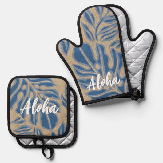 リーフチキインディゴブルーハワイアントロピカル 鍋つかみ&鍋敷きセット (正面/裏面)