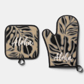 リーフティキブラックハワイアントロピカル 鍋つかみ&鍋敷きセット (正面)