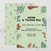 リーフテーマの1歳誕生日招待状 招待状 (正面/裏面)