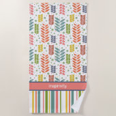 リーフドストライプのット名前をカスタムするパターントレンディー ビーチタオル (正面)