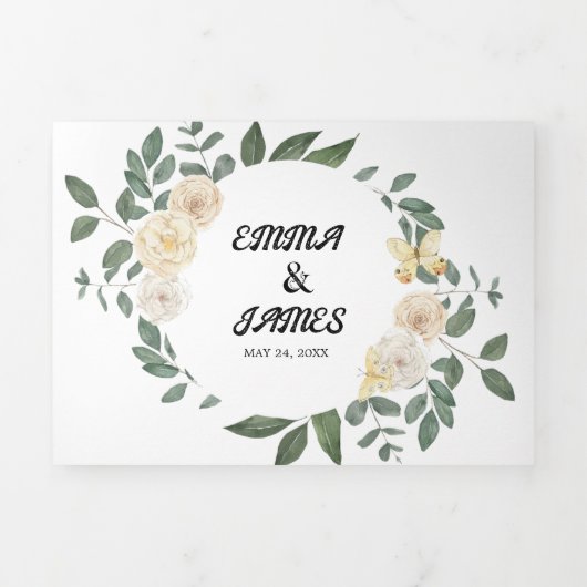 リーフバック結婚のオールインワントリフォールド招待状 三つ折りクリスマスカード (カバー)