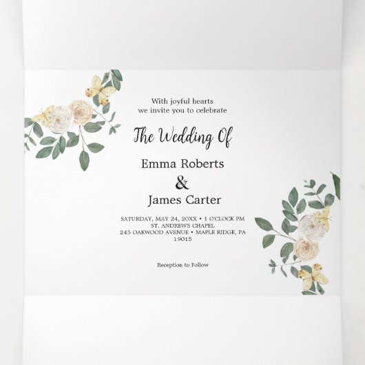 リーフバック結婚のオールインワントリフォールド招待状 三つ折りクリスマスカード (内部中)