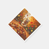 リーフパイルでジャンプするゴールデンレトリバー スタンダードカクテルナプキン (角)