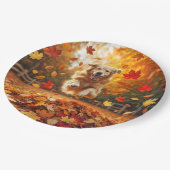 リーフパイルでジャンプするゴールデンレトリバー ペーパープレート (アングル)