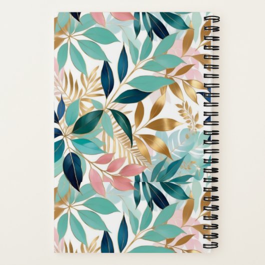 リーフパターかわいらしンカラフルモノグラムの葉の ノートブック (裏面)