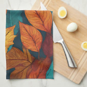 リーフパターン秋自然カラフル紅葉 キッチンタオル (四つ折り)