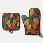 リーフパターン紅葉素朴紅葉 鍋つかみ&鍋敷きセット (正面)