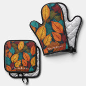 リーフパターン紅葉素朴紅葉 鍋つかみ&鍋敷きセット (正面/裏面)