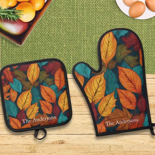 リーフパターン紅葉素朴紅葉 鍋つかみ&鍋敷きセット