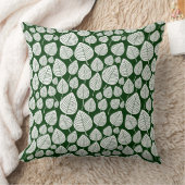 リーフパターン02 – 濃い緑の上の白 クッション (ブランケット)