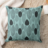 リーフパターン – ライトブルーの上に黒 クッション (ブランケット)