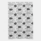 リーフパターン – 白に黒 キッチンタオル (縦)