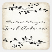 リーフパーソナライズされたつる植物デザイン蔵書票シール スクエアシール (正面)