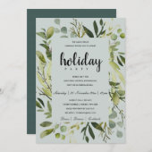 リーフフレームグリーングレーホリデ企業のーパーティー 招待状 (正面/裏面)