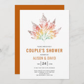 リーフプリントオレンジ秋の結婚式カップルのシャワー 招待状 (正面/裏面)