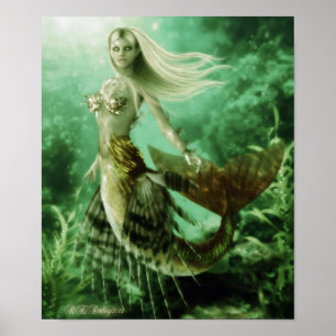 リーフポスターで泳ぐブロンドの人魚 ポスター