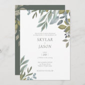 リーフミニマルウォーター色セージ緑結婚の 招待状 (正面/裏面)