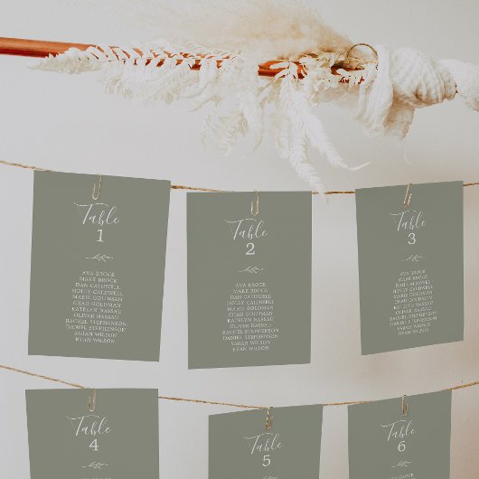 リーフミニマルセージ緑ぶら下がったのシーティングチャートカード