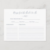 リーフミニマルダスティブルーブライダルシャワーレシピカード ポストカード (正面)