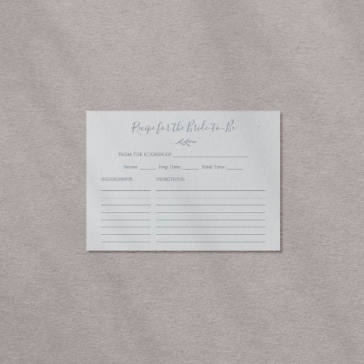 リーフミニマルダスティブルーブライダルシャワーレシピカード ポストカード