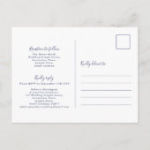 リーフミニマルネイビーブルー結婚式招待状はがき インビテーションポストカード (裏面)