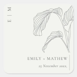リーフミニマルパームスケッチ白黒結婚ズ スクエアシール
