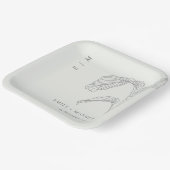 リーフミニマルパームスケッチ白黒結婚ズ ペーパープレート (傾斜あり)