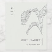 リーフミニマルパームスケッチ白黒結婚ズ ワインラベル (シングルラベル)