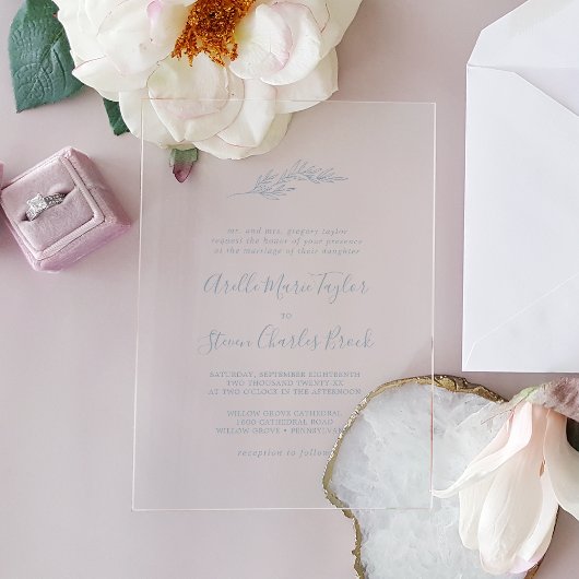 リーフミニマルブルーフォーマルシンプル緑結婚病 アクリル招待状