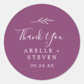 リーフミニマルベリーパープルありがとう好意ステッカー ラウンドシール (正面)