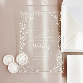 リーフミニマルホワイトグエレガントレリーボ結婚ホ アクリル招待状