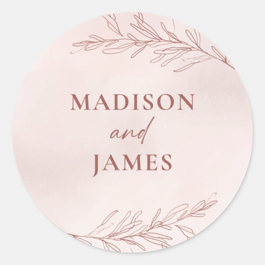 リーフミニマルボホピンクエレガントな結婚式 ラウンドシール (正面)